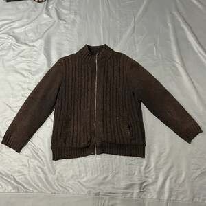 Boston Traders Cable Knit Zip Up Sweater Size M Brown Cotton